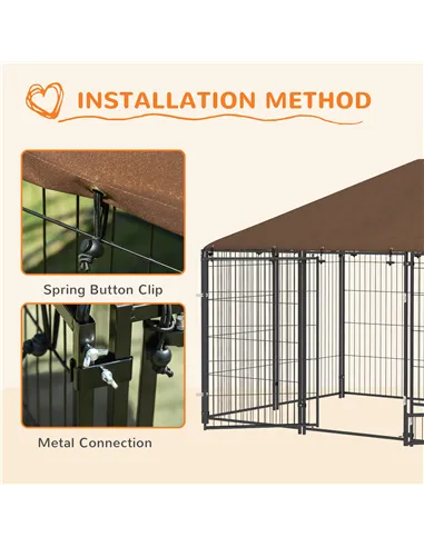 PawHut Outdoor Dog Kennel Puppy Play Pen with Canopy Garden Playpen Fence Crate Enclosure Cage Rotating Bowl 211 x 141 x 151 cm