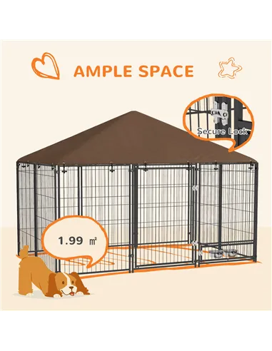 PawHut Outdoor Dog Kennel Puppy Play Pen with Canopy Garden Playpen Fence Crate Enclosure Cage Rotating Bowl 211 x 141 x 151 cm