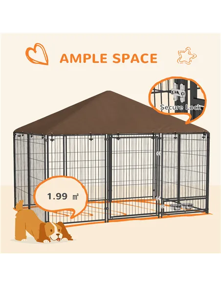 PawHut Outdoor Dog Kennel Puppy Play Pen with Canopy Garden Playpen Fence Crate Enclosure Cage Rotating Bowl 211 x 141 x 151 cm