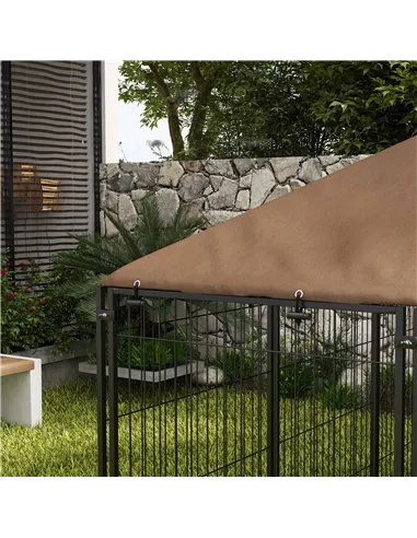 PawHut Outdoor Dog Kennel Puppy Play Pen with Canopy Garden Playpen Fence Crate Enclosure Cage Rotating Bowl 211 x 141 x 151 cm