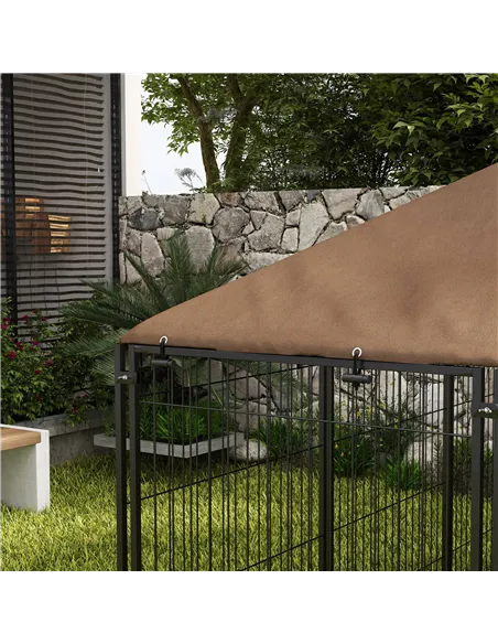 PawHut Outdoor Dog Kennel Puppy Play Pen with Canopy Garden Playpen Fence Crate Enclosure Cage Rotating Bowl 211 x 141 x 151 cm