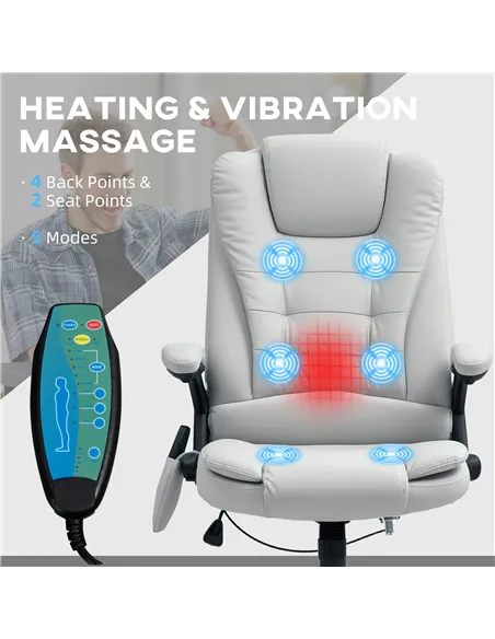HOMCOM 6-Point Massage Office Chair with Seat Heated for Home Office, PU Leather High Back Executive Desk Chair with Adjustable 