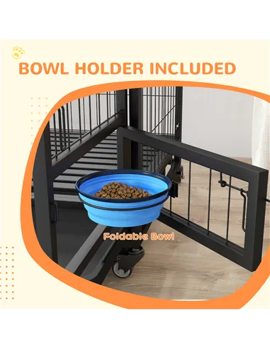 PawHut Heavy Duty Dog Crate on Wheels w/ Bowl Holder, Removable Tray, Openable Top, Detachable Door, for L, XL Dogs