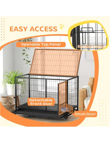 PawHut Heavy Duty Dog Crate on Wheels w/ Bowl Holder, Removable Tray, Openable Top, Detachable Door, for L, XL Dogs