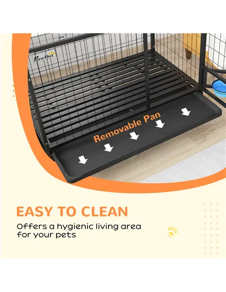 PawHut Heavy Duty Dog Crate on Wheels w/ Bowl Holder, Removable Tray, Openable Top, Detachable Door, for L, XL Dogs