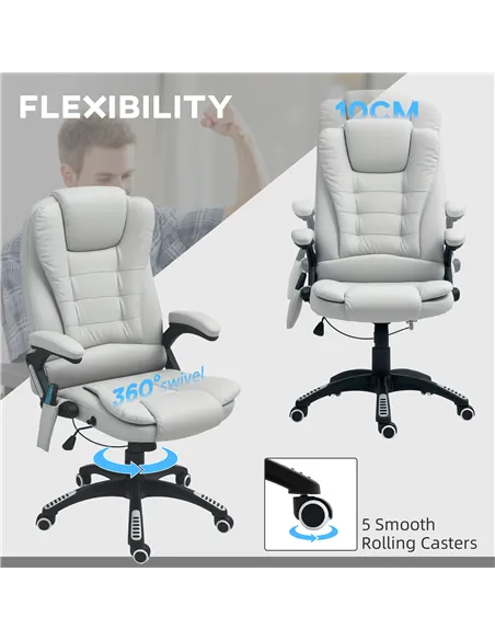 HOMCOM 6-Point Massage Office Chair with Seat Heated for Home Office, PU Leather High Back Executive Desk Chair with Adjustable 