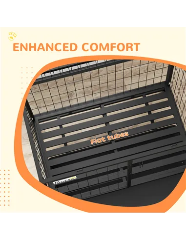 PawHut Heavy Duty Dog Crate on Wheels w/ Bowl Holder, Removable Tray, Openable Top, Detachable Door, for M, L Dogs