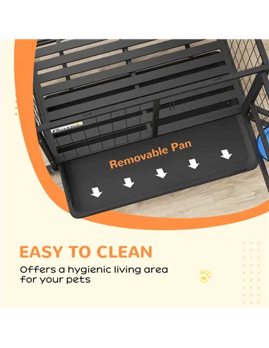 PawHut Heavy Duty Dog Crate on Wheels w/ Bowl Holder, Removable Tray, Openable Top, Detachable Door, for M, L Dogs