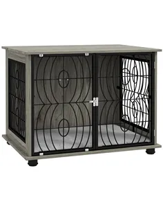 PawHut Indoor Dog Crate Furniture End Table w/ Plush Washable Cushion, Lockable Door, for Medium Dogs