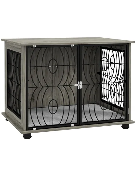 PawHut Indoor Dog Crate Furniture End Table w/ Plush Washable Cushion, Lockable Door, for Medium Dogs