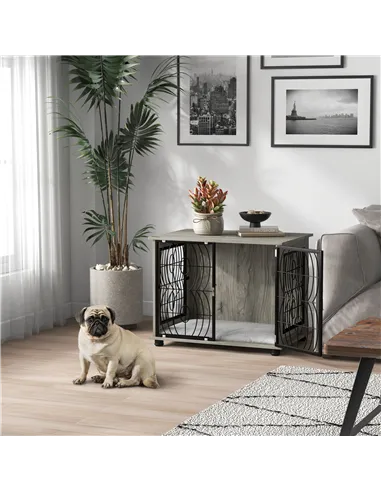 PawHut Indoor Dog Crate Furniture End Table w/ Plush Washable Cushion, Lockable Door, for Medium Dogs