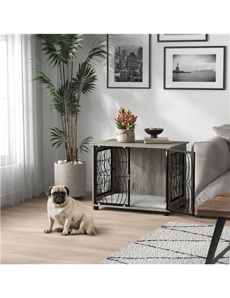 PawHut Indoor Dog Crate Furniture End Table w/ Plush Washable Cushion, Lockable Door, for Medium Dogs
