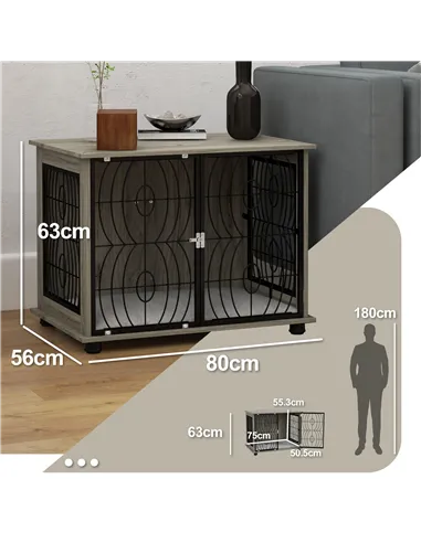 PawHut Indoor Dog Crate Furniture End Table w/ Plush Washable Cushion, Lockable Door, for Medium Dogs