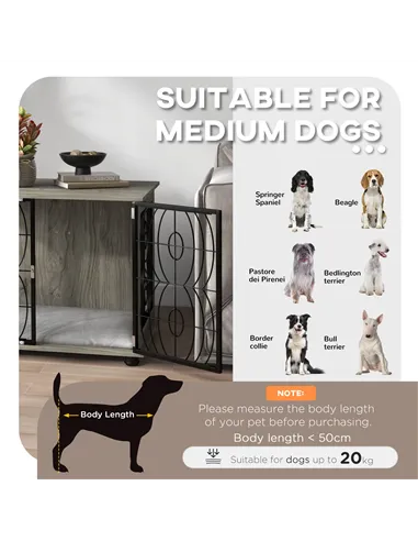 PawHut Indoor Dog Crate Furniture End Table w/ Plush Washable Cushion, Lockable Door, for Medium Dogs