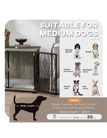 PawHut Indoor Dog Crate Furniture End Table w/ Plush Washable Cushion, Lockable Door, for Medium Dogs