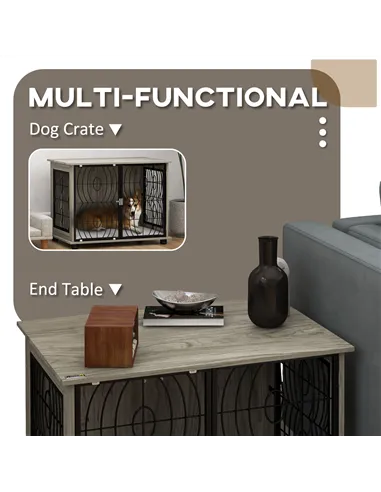 PawHut Indoor Dog Crate Furniture End Table w/ Plush Washable Cushion, Lockable Door, for Medium Dogs