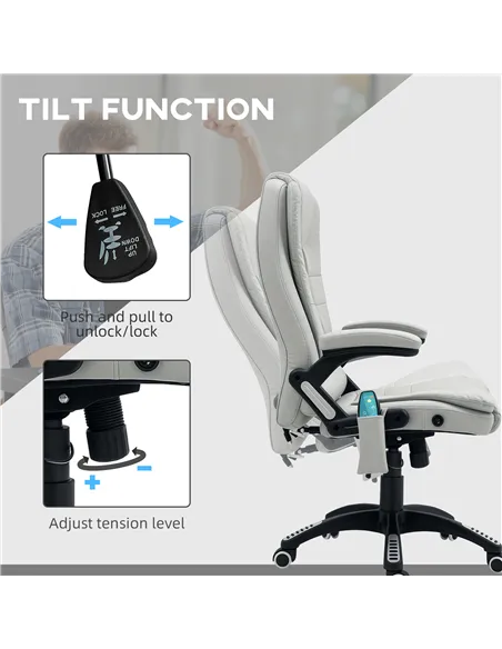 HOMCOM 6-Point Massage Office Chair with Seat Heated for Home Office, PU Leather High Back Executive Desk Chair with Adjustable 