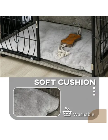PawHut Indoor Dog Crate Furniture End Table w/ Plush Washable Cushion, Lockable Door, for Medium Dogs