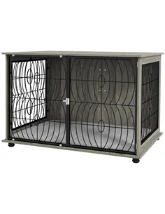 PawHut Dog Crate Furniture End Table w/ Plush Washable Cushion, Lockable Door, for Extra Large Dogs