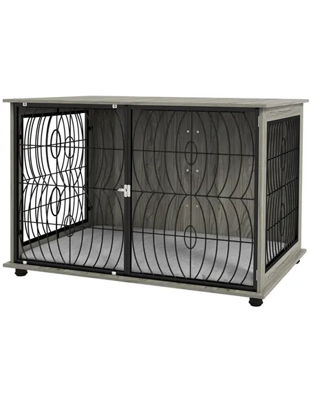 PawHut Dog Crate Furniture End Table w/ Plush Washable Cushion, Lockable Door, for Extra Large Dogs