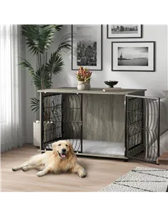 PawHut Dog Crate Furniture End Table w/ Plush Washable Cushion, Lockable Door, for Extra Large Dogs 2