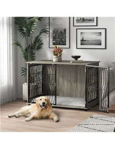 PawHut Dog Crate Furniture End Table w/ Plush Washable Cushion, Lockable Door, for Extra Large Dogs