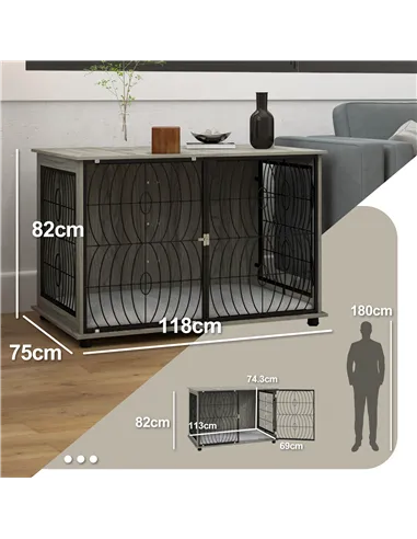 PawHut Dog Crate Furniture End Table w/ Plush Washable Cushion, Lockable Door, for Extra Large Dogs
