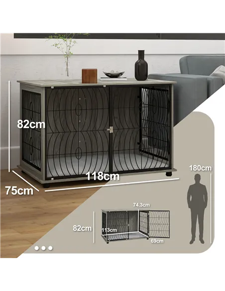 PawHut Dog Crate Furniture End Table w/ Plush Washable Cushion, Lockable Door, for Extra Large Dogs