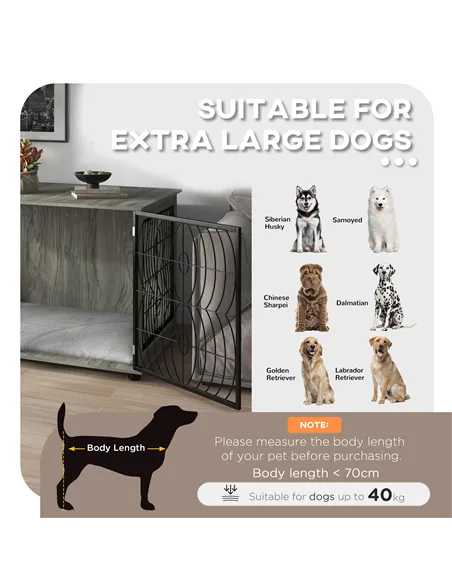 PawHut Dog Crate Furniture End Table w/ Plush Washable Cushion, Lockable Door, for Extra Large Dogs