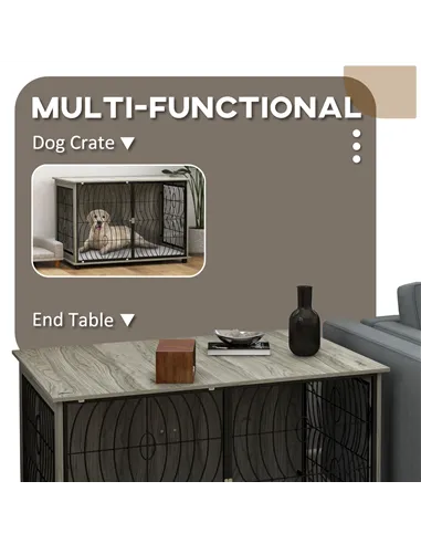 PawHut Dog Crate Furniture End Table w/ Plush Washable Cushion, Lockable Door, for Extra Large Dogs