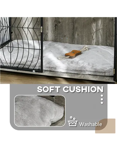 PawHut Dog Crate Furniture End Table w/ Plush Washable Cushion, Lockable Door, for Extra Large Dogs