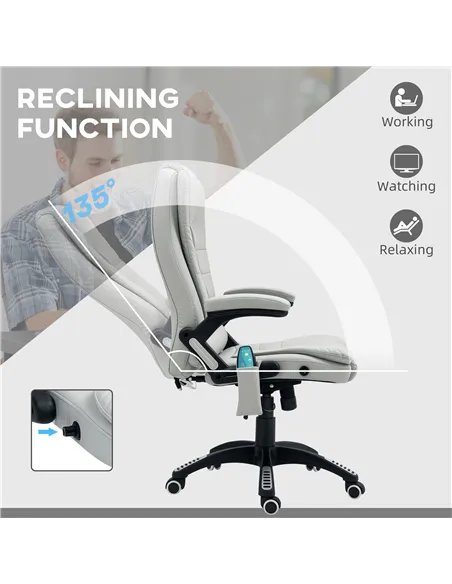 HOMCOM 6-Point Massage Office Chair with Seat Heated for Home Office, PU Leather High Back Executive Desk Chair with Adjustable 