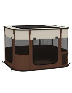 PawHut Foldable Dog Pen with Storage Bag for Indoor/Outdoor Use, Portable Pet playpen, with Ground Stakes - Brown