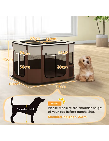 PawHut Foldable Dog Pen with Storage Bag for Indoor/Outdoor Use, Portable Pet playpen, with Ground Stakes - Brown