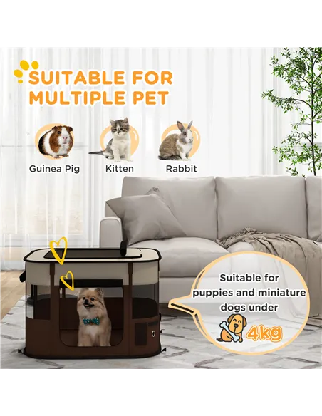 PawHut Foldable Dog Pen with Storage Bag for Indoor/Outdoor Use, Portable Pet playpen, with Ground Stakes - Brown