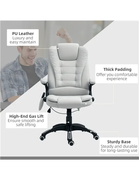 HOMCOM 6-Point Massage Office Chair with Seat Heated for Home Office, PU Leather High Back Executive Desk Chair with Adjustable 