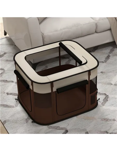 PawHut Foldable Dog Pen with Storage Bag for Indoor/Outdoor Use, Portable Pet playpen, with Ground Stakes - Brown