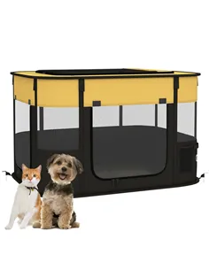 PawHut Foldable Dog Pen with Storage Bag for Indoor/Outdoor Use, Portable Pet playpen, with Ground Stakes - Yellow
