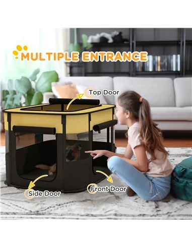 PawHut Foldable Dog Pen with Storage Bag for Indoor/Outdoor Use, Portable Pet playpen, with Ground Stakes - Yellow
