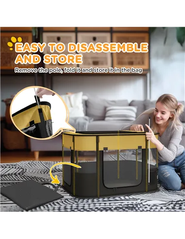 PawHut Foldable Dog Pen with Storage Bag for Indoor/Outdoor Use, Portable Pet playpen, with Ground Stakes - Yellow