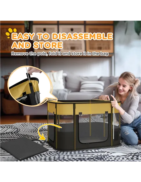 PawHut Foldable Dog Pen with Storage Bag for Indoor/Outdoor Use, Portable Pet playpen, with Ground Stakes - Yellow