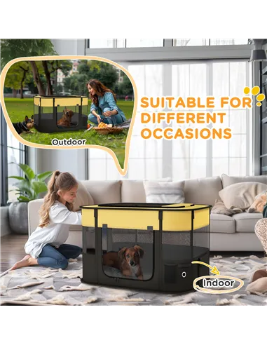 PawHut Foldable Dog Pen with Storage Bag for Indoor/Outdoor Use, Portable Pet playpen, with Ground Stakes - Yellow