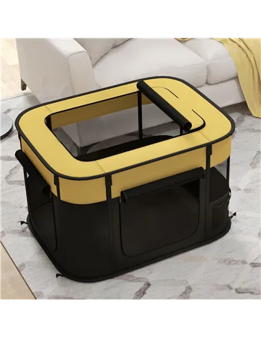 PawHut Foldable Dog Pen with Storage Bag for Indoor/Outdoor Use, Portable Pet playpen, with Ground Stakes - Yellow