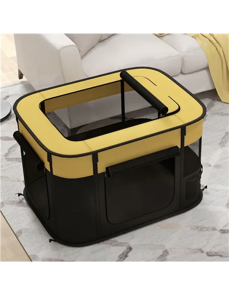 PawHut Foldable Dog Pen with Storage Bag for Indoor/Outdoor Use, Portable Pet playpen, with Ground Stakes - Yellow