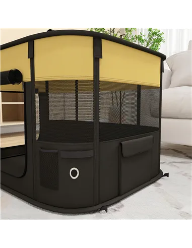 PawHut Foldable Dog Pen with Storage Bag for Indoor/Outdoor Use, Portable Pet playpen, with Ground Stakes - Yellow