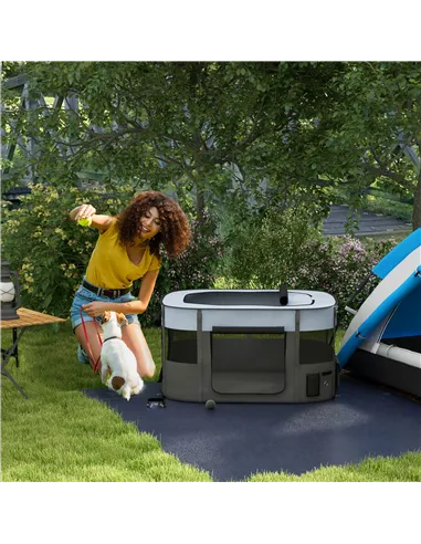 PawHut Foldable Dog Pen with Storage Bag for Indoor/Outdoor Use, Portable Pet playpen, with Ground Stakes - Grey