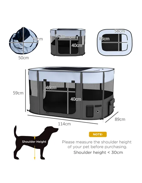 PawHut Foldable Dog Pen with Storage Bag for Indoor/Outdoor Use, Portable Pet playpen, with Ground Stakes - Grey