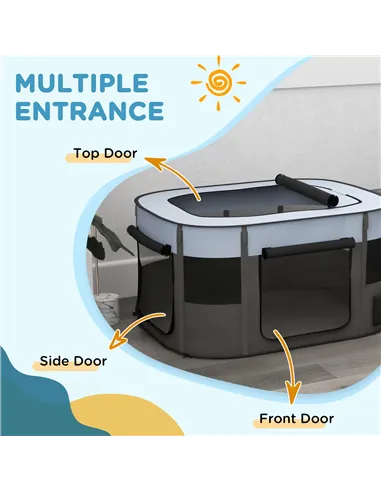 PawHut Foldable Dog Pen with Storage Bag for Indoor/Outdoor Use, Portable Pet playpen, with Ground Stakes - Grey