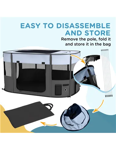 PawHut Foldable Dog Pen with Storage Bag for Indoor/Outdoor Use, Portable Pet playpen, with Ground Stakes - Grey