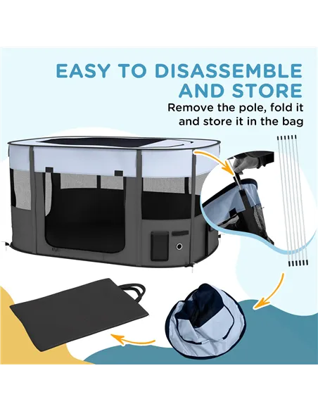 PawHut Foldable Dog Pen with Storage Bag for Indoor/Outdoor Use, Portable Pet playpen, with Ground Stakes - Grey